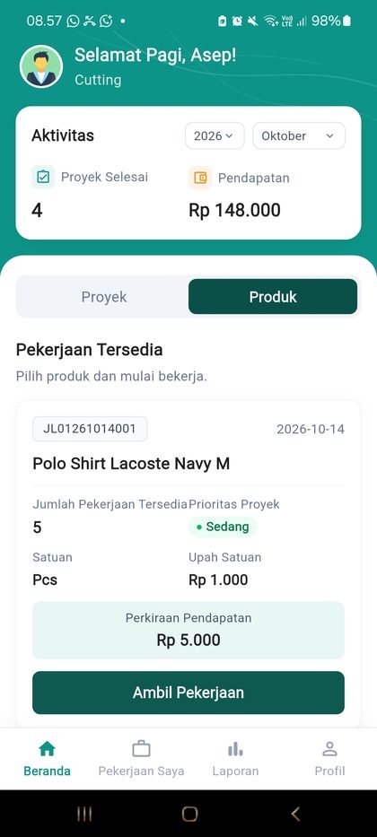 Tampilan aplikasi RZF KSetor