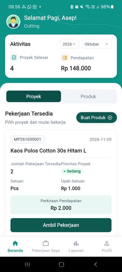 Tampilan aplikasi RZF KSetor